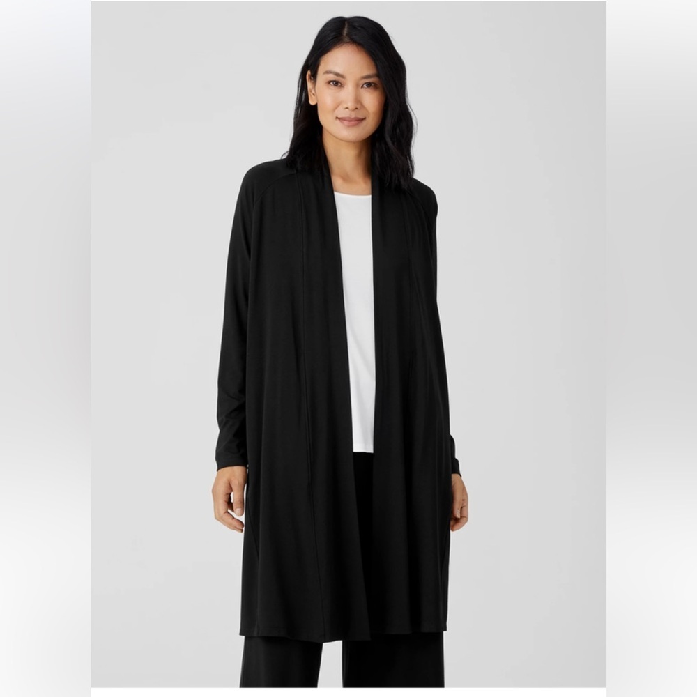 Eileen Fisher Stretch Jersey Knit Long Jacket Size M
